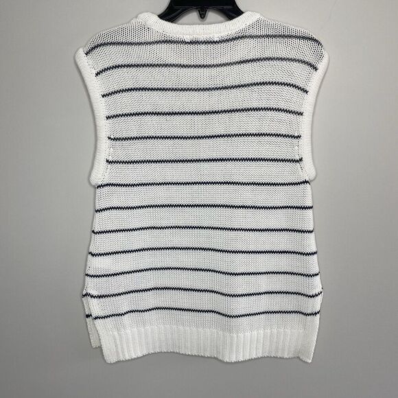 MADEWELL Sweater Vest Women M Puff-Trim Cotton Linen Pullover NEW Stripe NQ977 - Picture 9 of 14